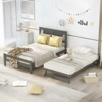 78.5''Lx95.5''W Home Classic Modern Wooden Furniture Bedroom Bed Frames Base Full Size Platform Bed With Adjustable Trundle Gray