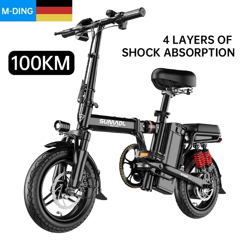 

M-Ding 35KM/H Electric Bike 100KM Distance Folding City EBike for Adult 48V 240W 14inch Tire Waterproof Electric Bicycle No TAX