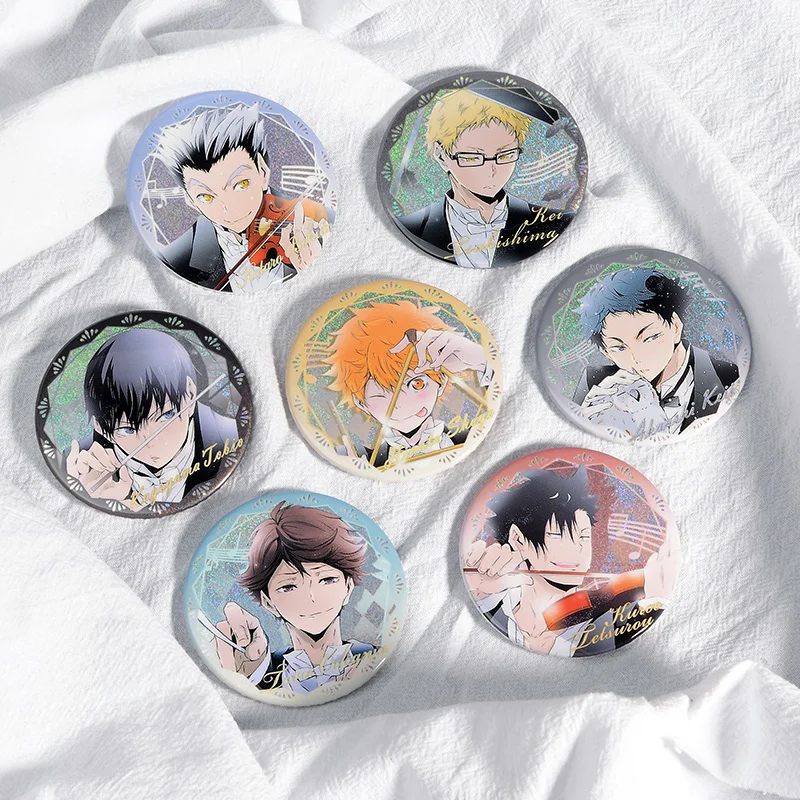 

Anime Haikyuu!! Cute Badge Kei Tsukishima Oikawa Tooru Shoyo Hinata Tobio Kageyama Brooch Pins Pendant Button Decor Cosplay Toy