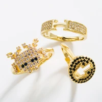 fashion gold color metal cartoon white zircon open ring punk vintage geometric adjustable ring for women party jewelry