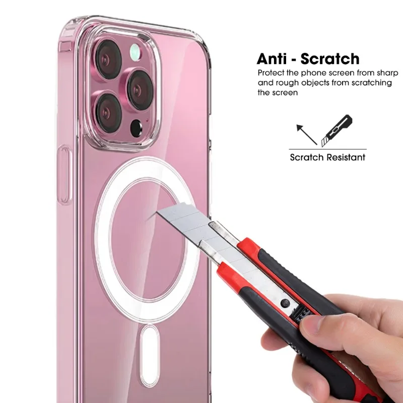 Прозрачный магнитный чехол для телефона iPhone 15 Ultra Plus Pro Magsafe Wireless Charge Тонкий