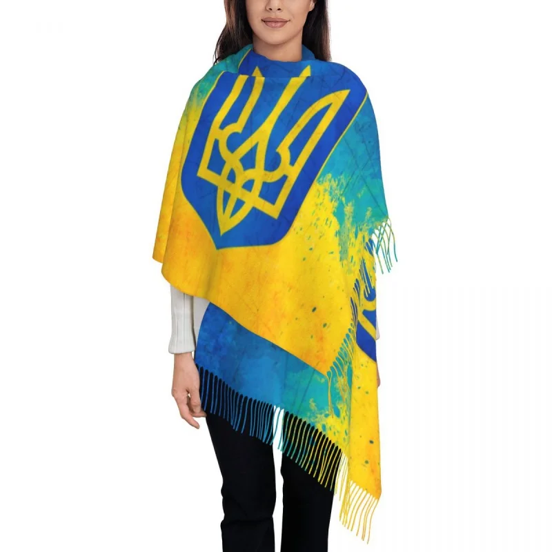 

Ukrainian Flag Scarf Wrap Women Long Winter Fall Warm Tassel Shawl Unisex Coat Of Arms Of Ukraine Scarves