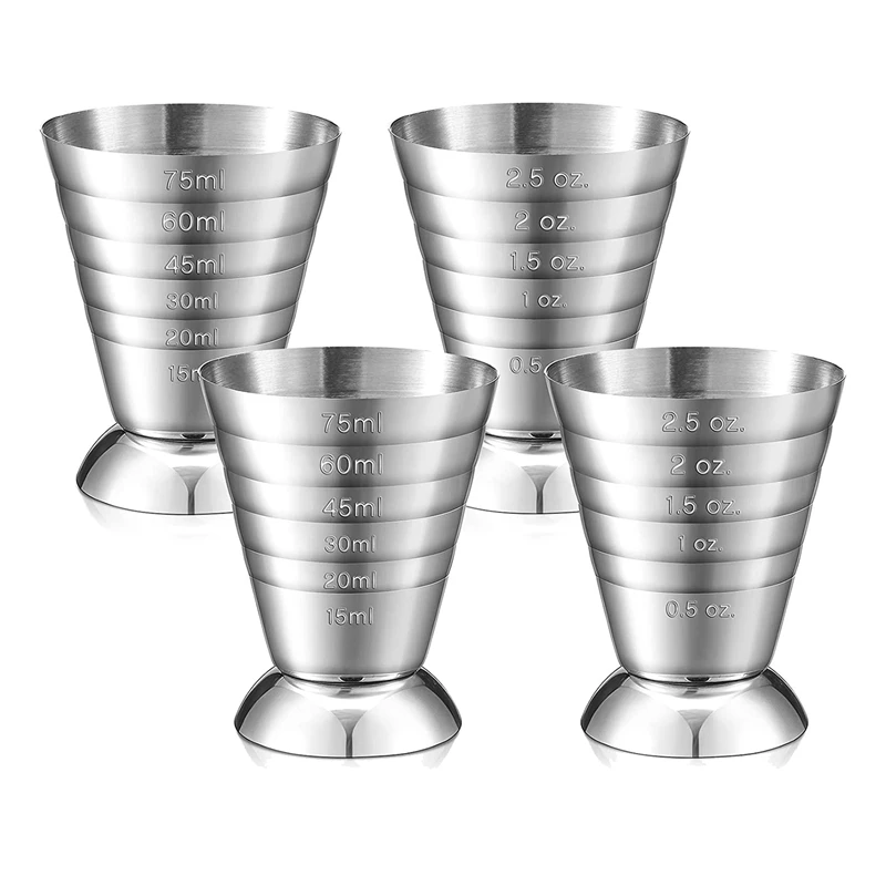 

LUDA 4 Pieces Cocktail Measuring Cups Stainless Steel Cocktail Jiggers 2.5 Oz,75 Ml,5 Tbsp Drink Jiggers For Bartender Bakers