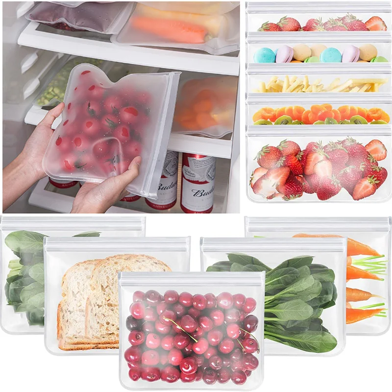 

Reusable Storage Bags Silicone Freezer Bags Safe Ziplock Leakproof Seal Food Storage Bag Fresh Wrap Zip Shut Bag for Food Fruit