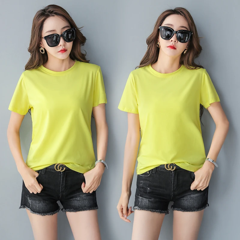 2022 Female New Short Sleeve T-Shirt Women'S Fashion Summer Pure Cotton Women'S Solid Color Simple Half Sleeve Bottomed Top