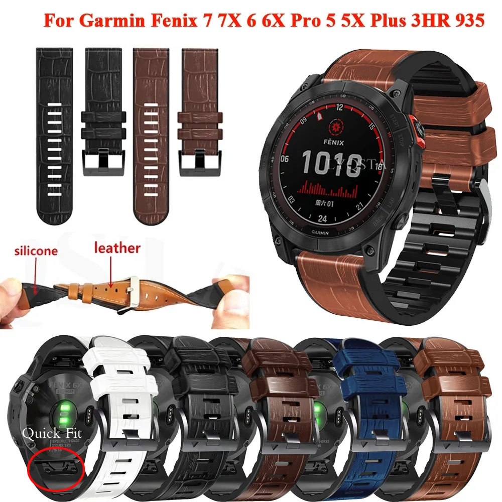 

Ремешок кожаный силиконовый для смарт-часов Garmin Fenix 7X 7 5/5X Plus 6X 6Pro, 22 26 мм