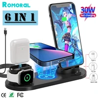 2022 new 6 in 1 wireless charger station 15w qi fast charging stand for iphone 13 12 11 x apple watch 6 5 4 3 airpods 2 samsung