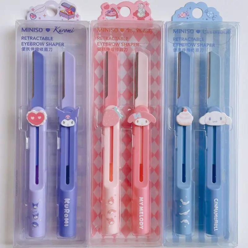 

2pcs Cute Sanrio Kuromi Portable Tractable Eye-Brow Knife Cute Student Eyebrow Knife