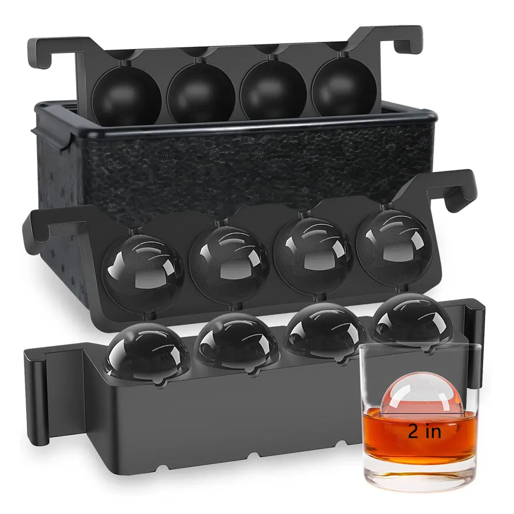 Clear Ice Ball Maker Mold Silicone Whiskey Tray Mould Bubble-Free Ice Cube Maker 2 Inch 8pcs Ice Box Mold