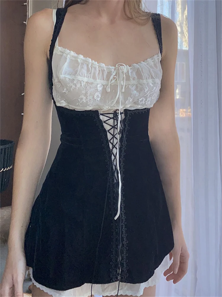 

Lace Up Suspender Dress Women Dresses for Women 2022 Vintage Waistcoat Bridesmaid Dress Woman Slim Waist Summer Women's Clothing