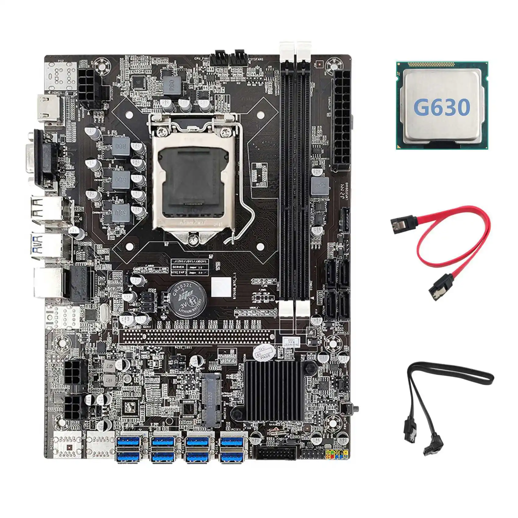 

B75 ETH Mining Motherboard+G630 CPU+2XSATA Cable LGA1155 8XPCIE USB Adapter MSATA DDR3 B75 USB BTC Miner Motherboard