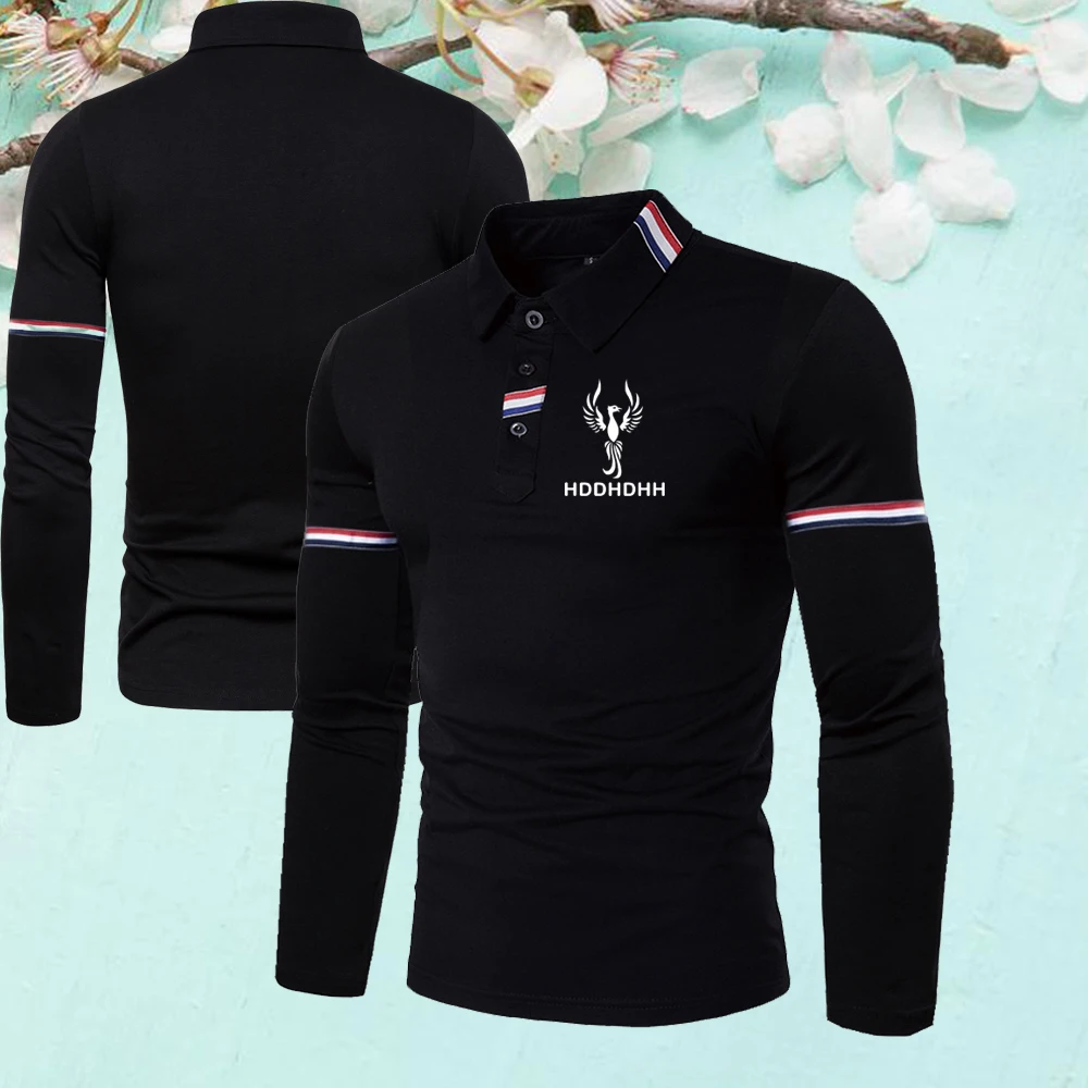 

HDDHDHH Brand Print Men's Lapel Long Sleeve Polo Shirt Casual Solid Color Top