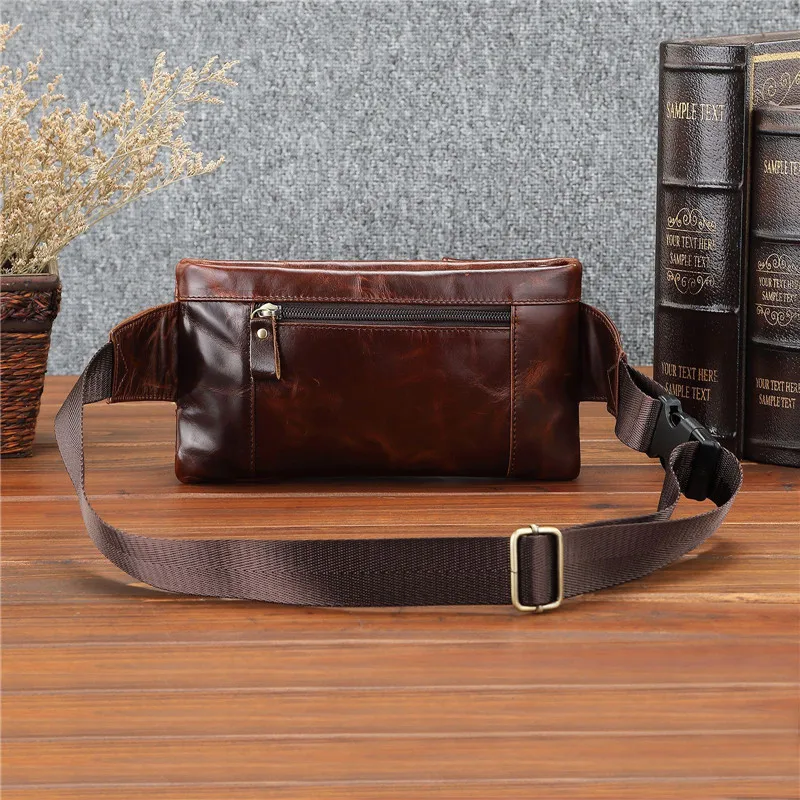 Fashion leisure Teenager natural real leather multifunctional waist bag outdoor daily desig sports lightweight chest bag for men