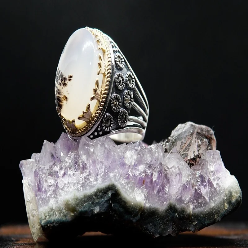 2022 Кольцо мужское искусственное Ретро резная Бриллиантовая чернильная картина