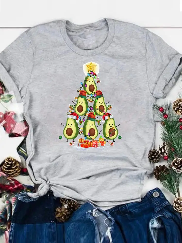 

Женская футболка с рисунком авокадо, с надписью «Merry Christmas»