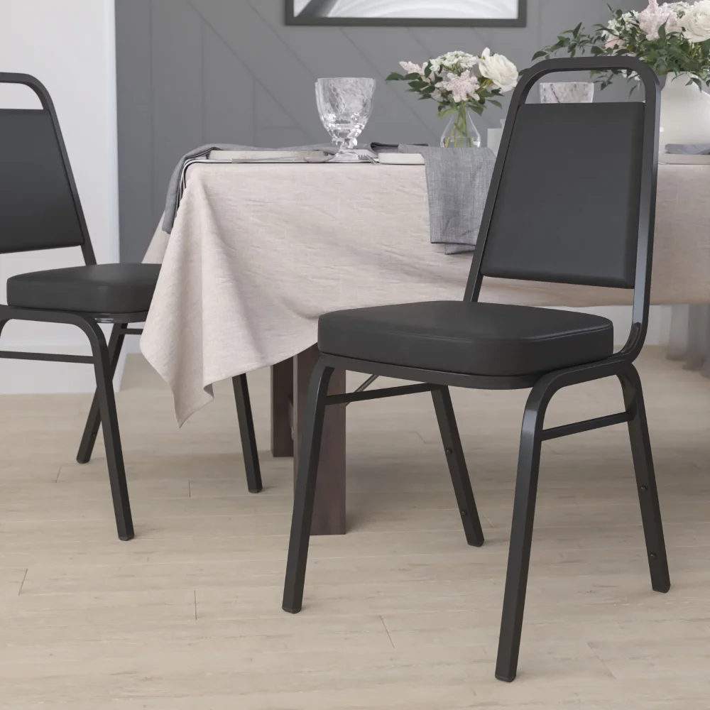 FDBHF1 Series Trapezoidal Back Stacking Banquet Chair In Black Vinyl ，20.25 X 17.50 X 36.00 Inches