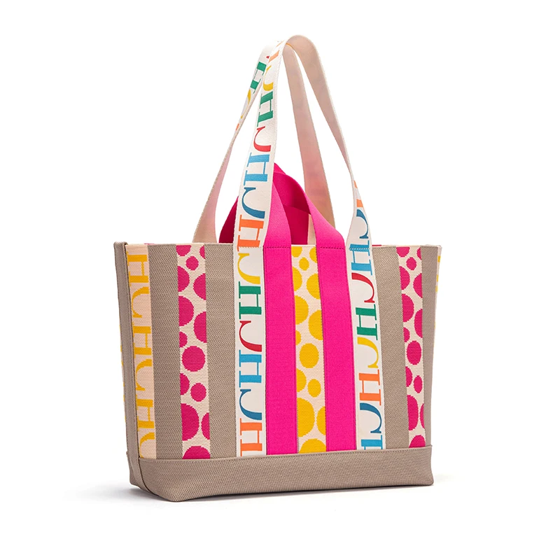 

Large Capacity Travel Bags Weaving Material Shopping New Classic Vintage Stripe Decorative Shoulder Bag Holiday Handbag