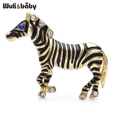 Броши Wuli&baby Эмаль ЗEBRA Синий Кристалл