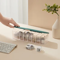 dustproof 8 grid data cable storage box with cover transparent plastic data line storage container for desk stationery