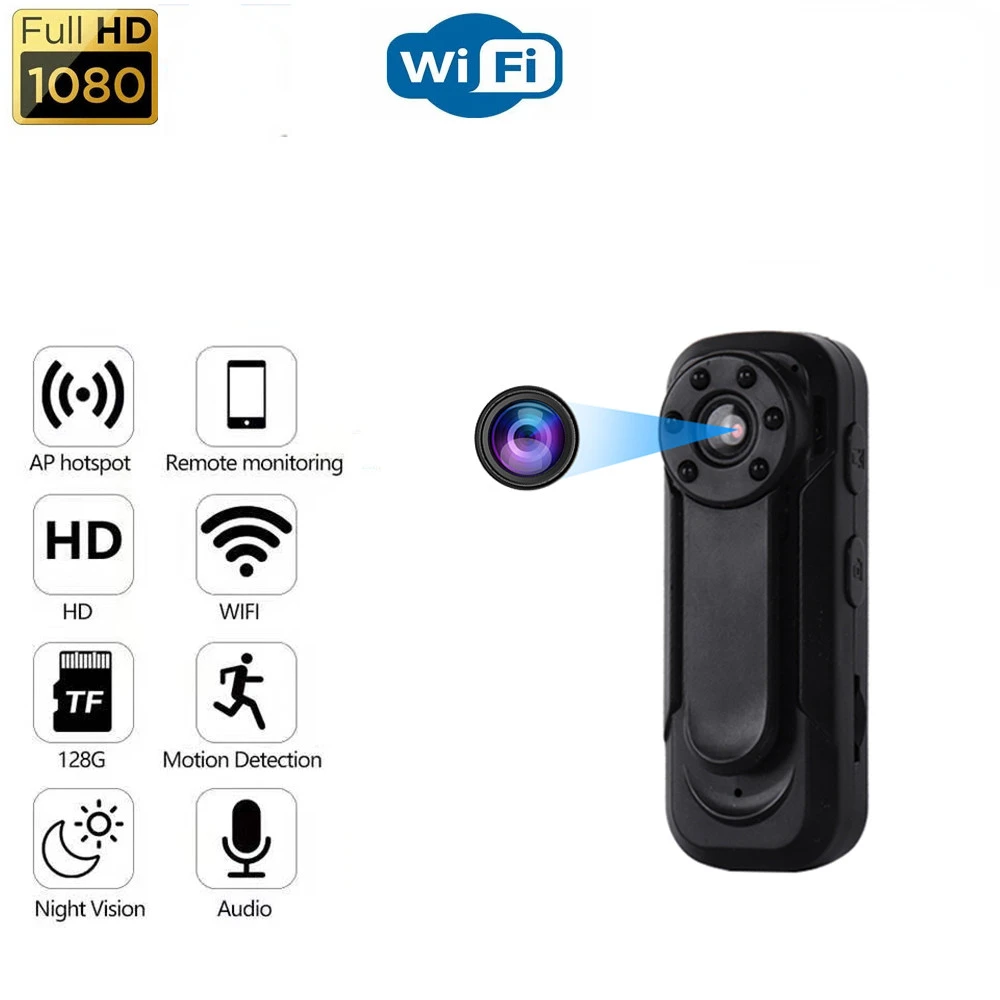 

Mini Camera WiFi Surveillance Cameras Security 1080P HD Night Vision Sports DV Body Camcorder Video Recorder Action Cam