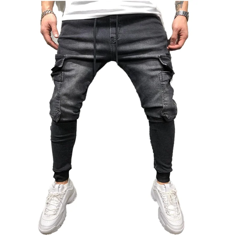 

Skinny Jeans Men's Slim Pants With Big Pockets Blue Simple Design Teen Plus Size Spring/Fall Lace-up