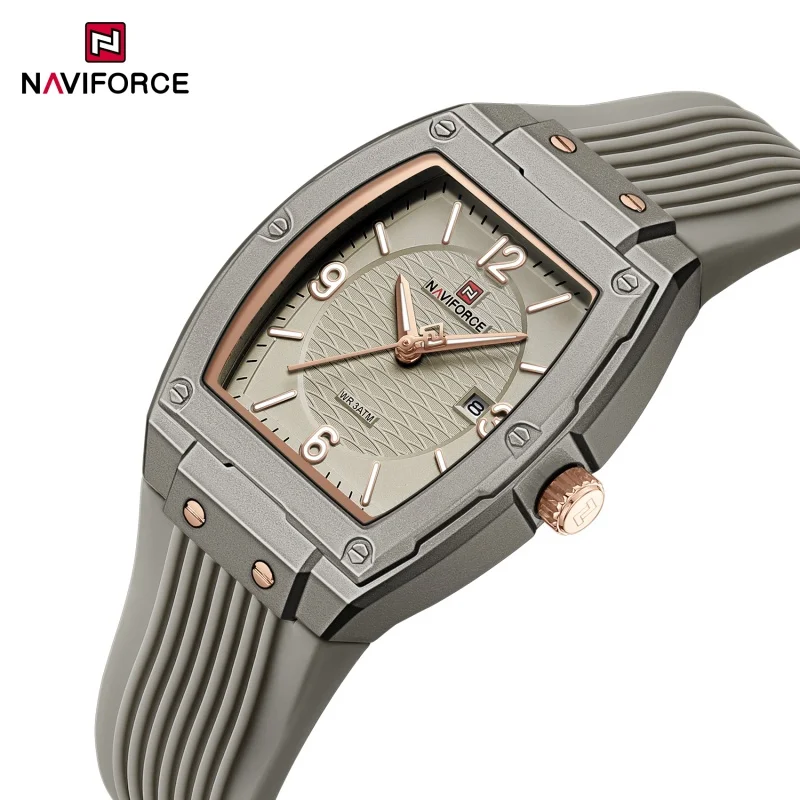Фото Женские кварцевые часы NAVIFORCE, простые и стильные, с люминесцентными стрелками, силиконовым ремешком, водонепроницаемые (3ATM), модель NF5070 №1