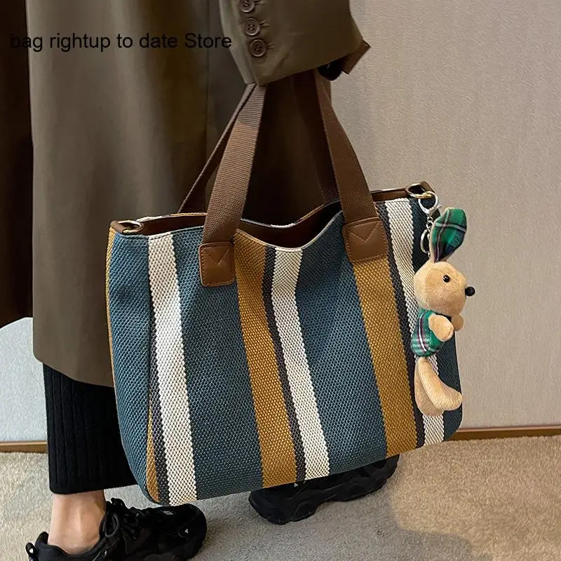 Полосатая Парусиновая Сумка-тоут через плечо