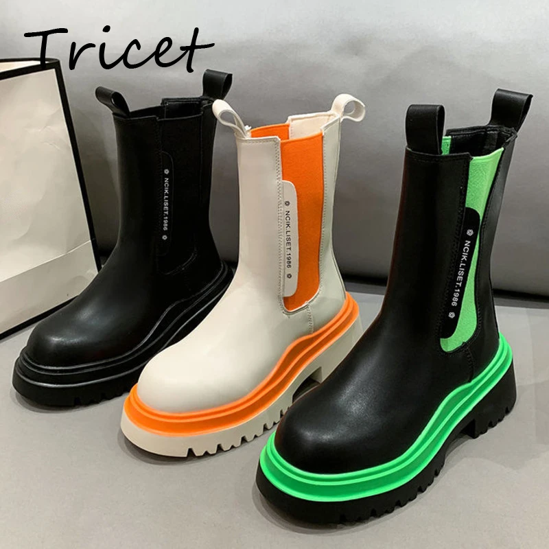 

Women Chunky Heel Ankle Boots Designer Mid Calf Chelsea Boots Female Platform Short Boots Ladies Fashion Square Heel Footwear