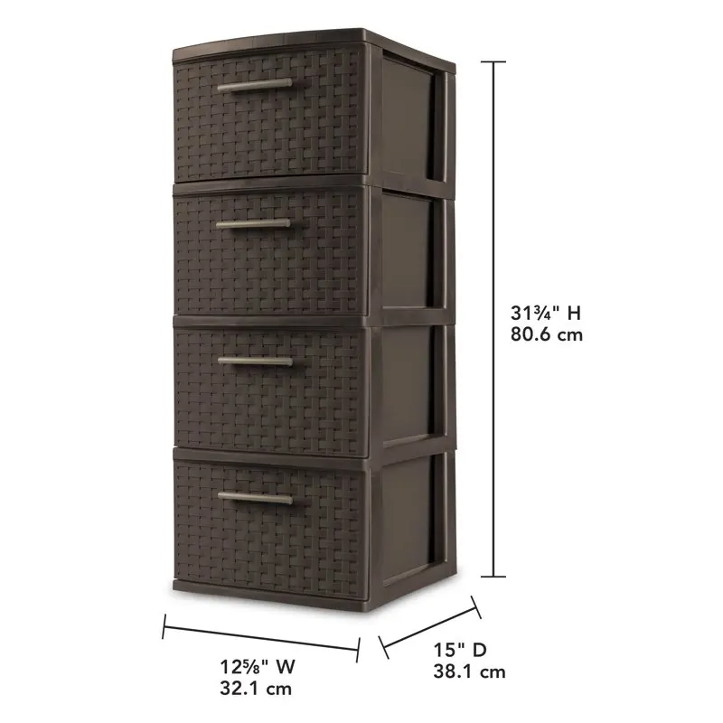

Finish Elegant Espresso Finish Weave Drawer Tower, Perfect for Storage and Organization.