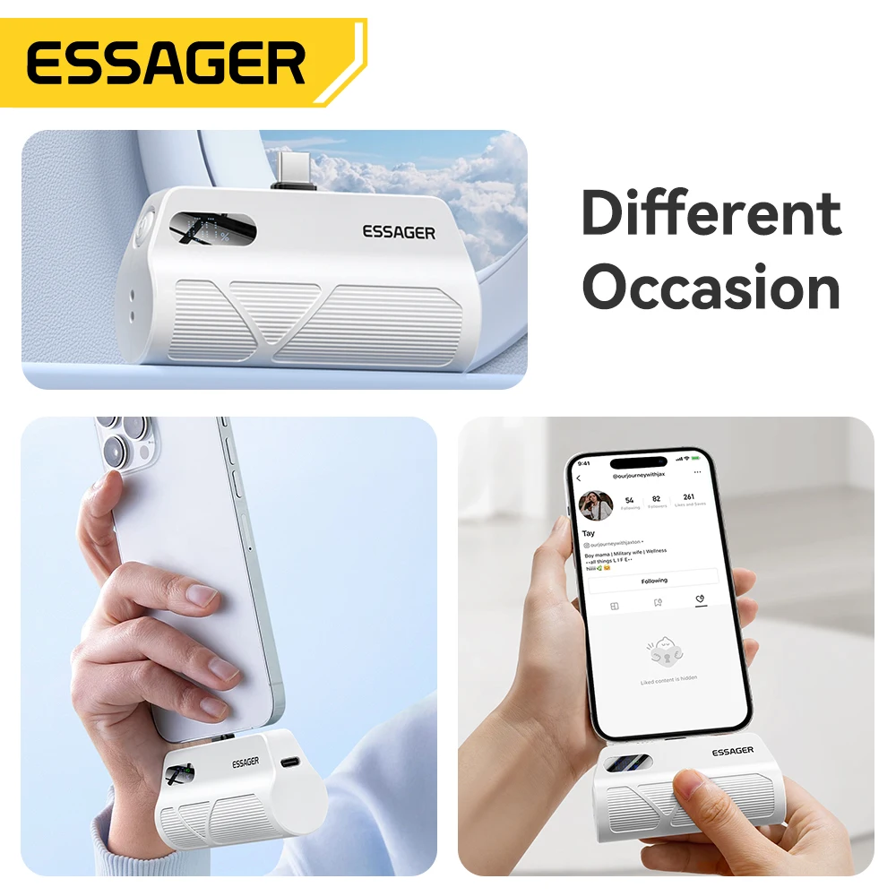 Essager Mini Power Bank 20 Вт 5000 мАч Type-C/Lighting Внешняя батарея с быстрой зарядкой для iPhone 16 15 14