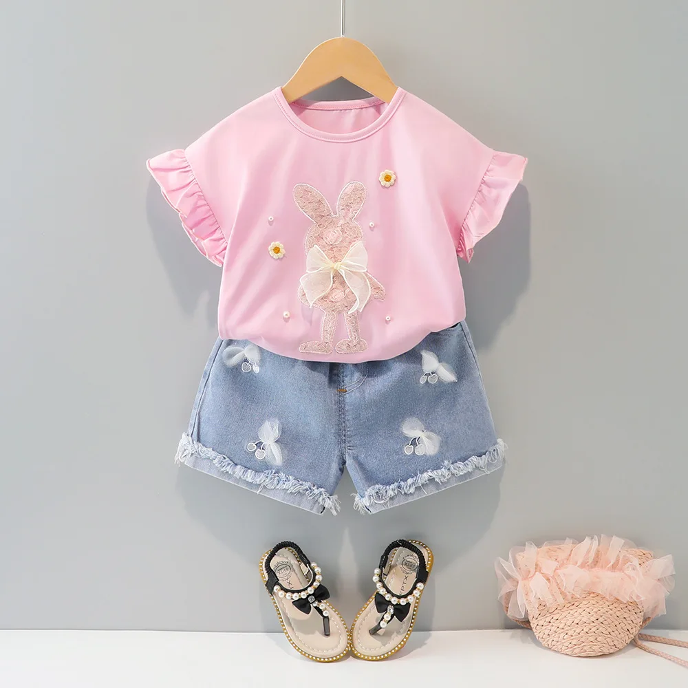 T-shirt Jeans 2Pcs Children Clothing Sets Kids Baby Girls Korean Clothes Outfit Suit Summer Clothing for Girls Clothes 1-4Year