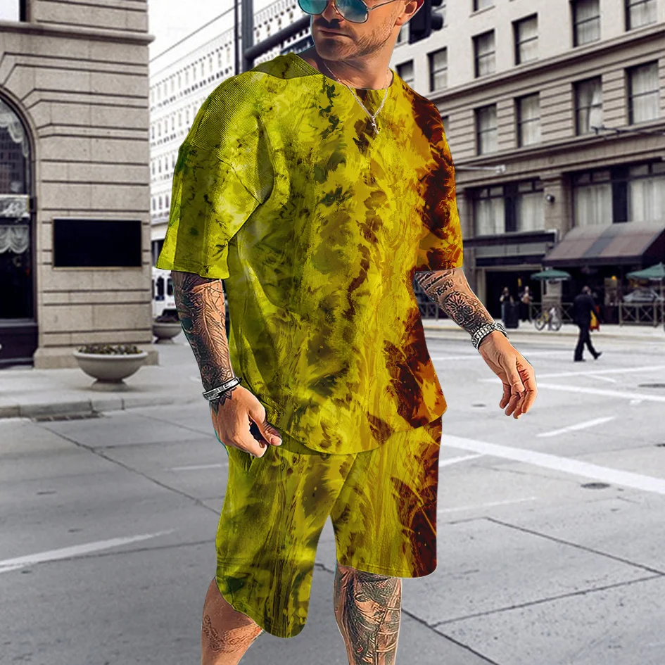 3D Print Suit Summer Men Sets O-neck Men's Tracksuit Oversized Tshirt Shorts Jogger Outfit Causal Sportwear Two-piece Clothing