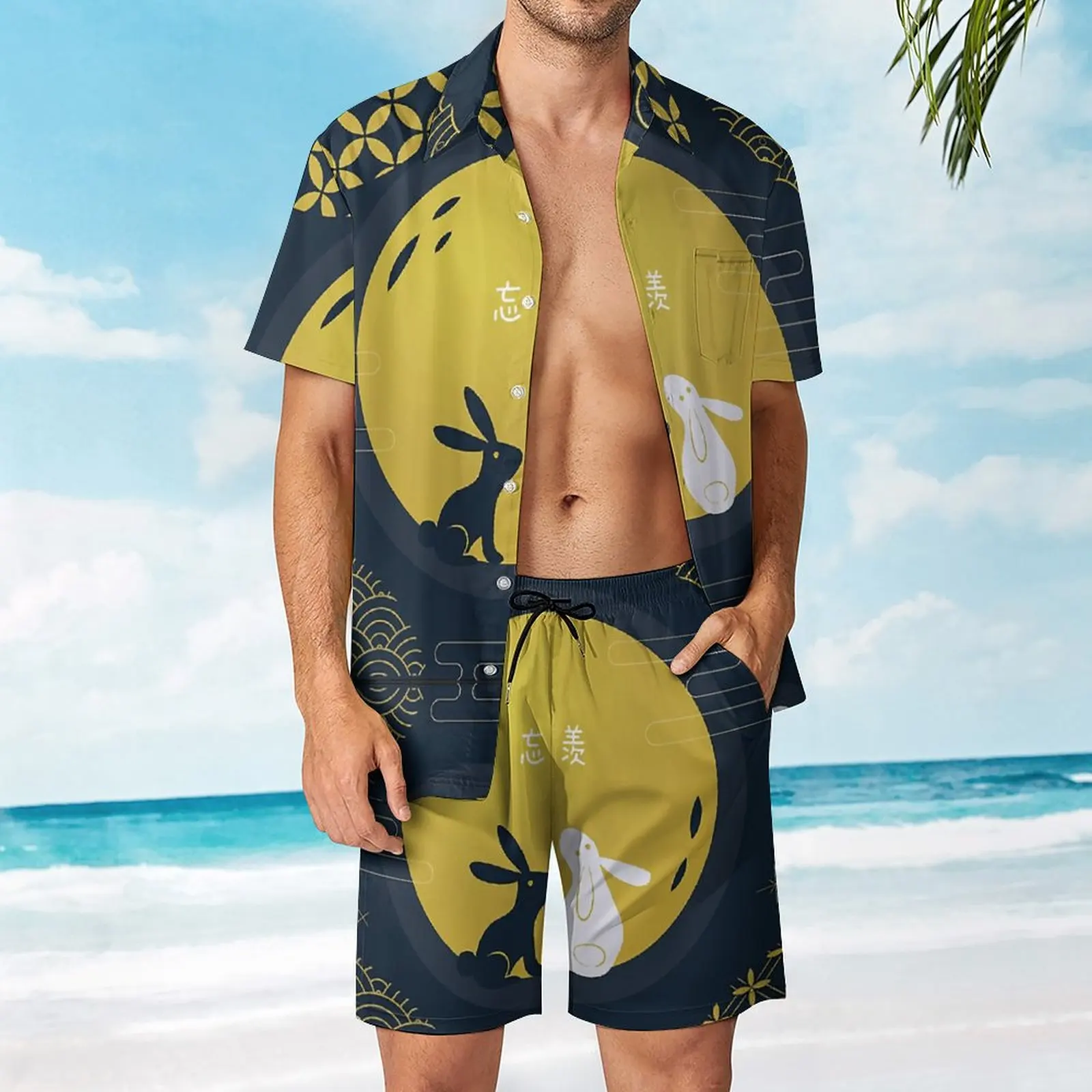 

Men's Beach Suit WangXian Bunny 2 Pieces Coordinates High Quality Leisure Graphic Cool