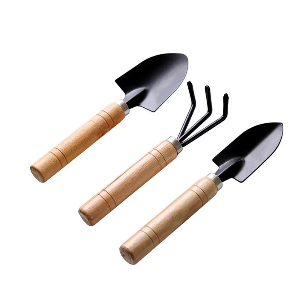 

3Pcs Mini Shovels Rake Wide Practical Useful Miniature Shovel Digging Soil Wood Handle Tools Growing Vegetables