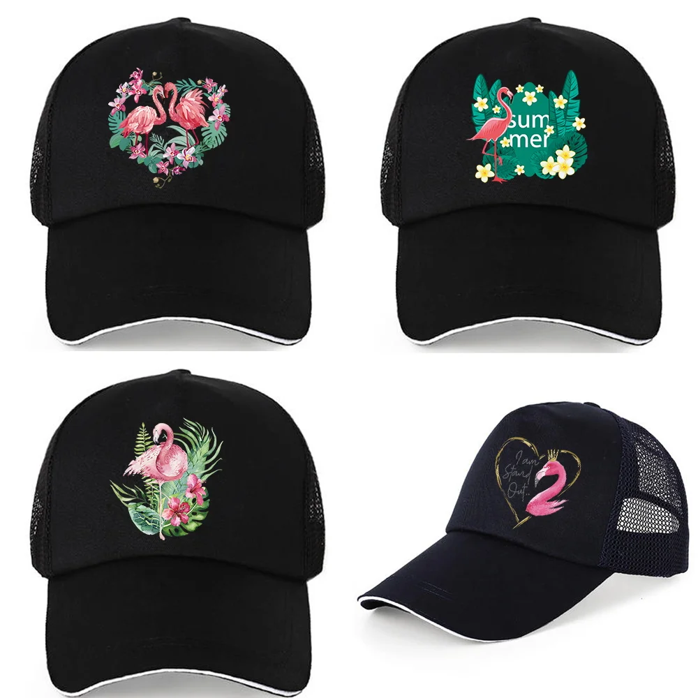 

2023 Women Summer Outdoor Sunscreen Visors Hats Men Baseball Caps Pure Cotton Mesh Cap Flamingo Print Adjustable Back Buckle Hat