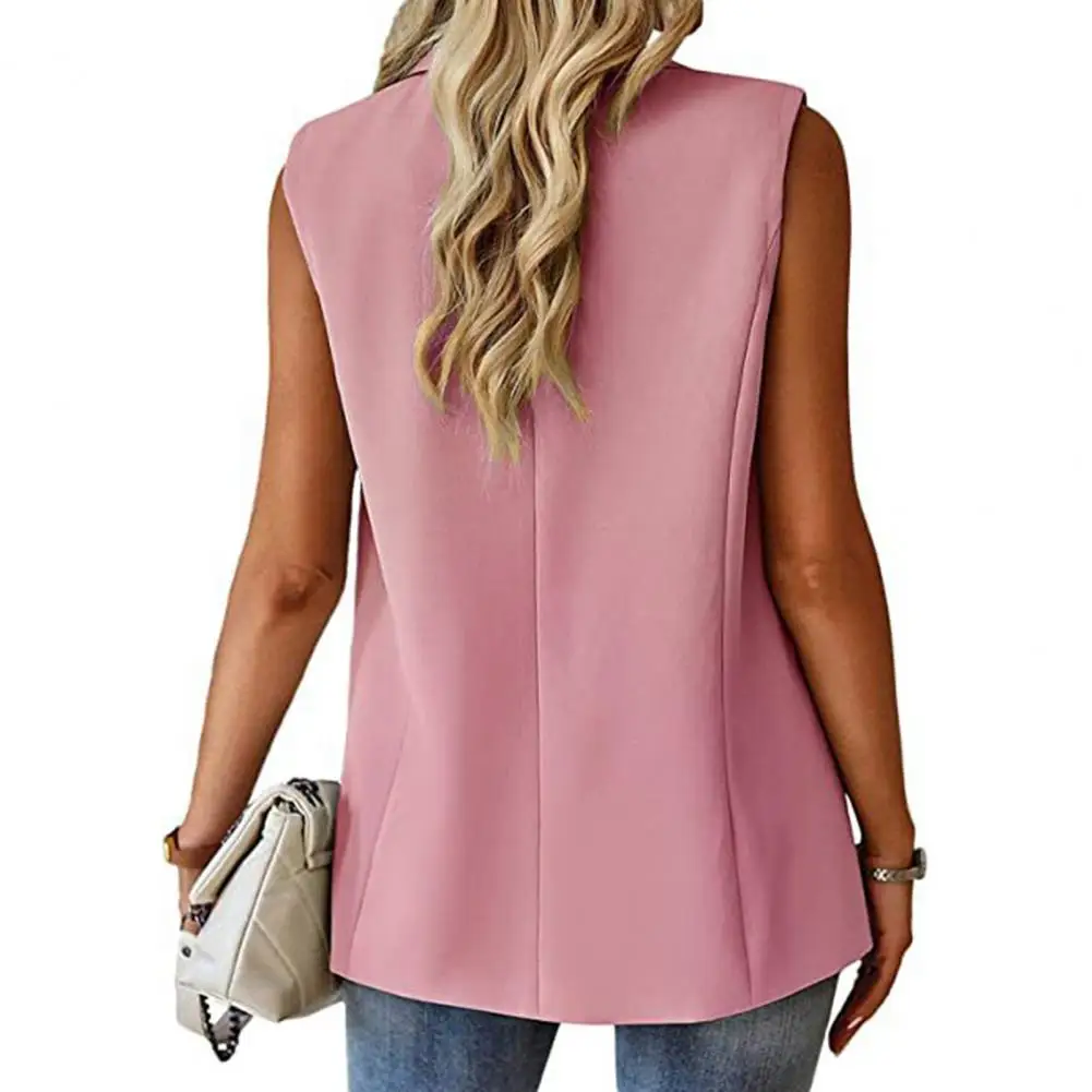 Women Formal Coat Stylish Women's Sleeveless Elegant Lapel Single Button Mid-length Suit Coat for Formal Business Commute