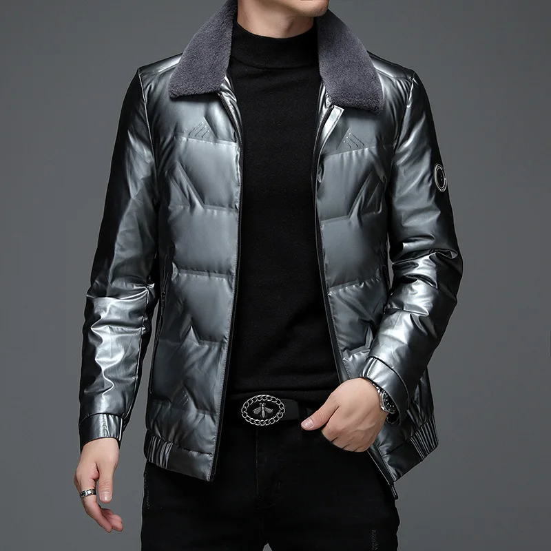 New Mens Autumn Winter Warm Fur Collar White Duck Down Jackets Casual Solid Color Puffer Coats Outwear Thick Top Parkas Clothing