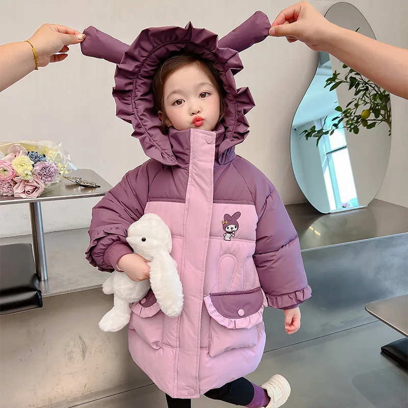 

Winter Anime Down Cotton Jacket Kuromi Sanrio Cute Cartoon Child Kawaii Plush Thickening Warm Cotton-Padded Jackets Gifts Girls