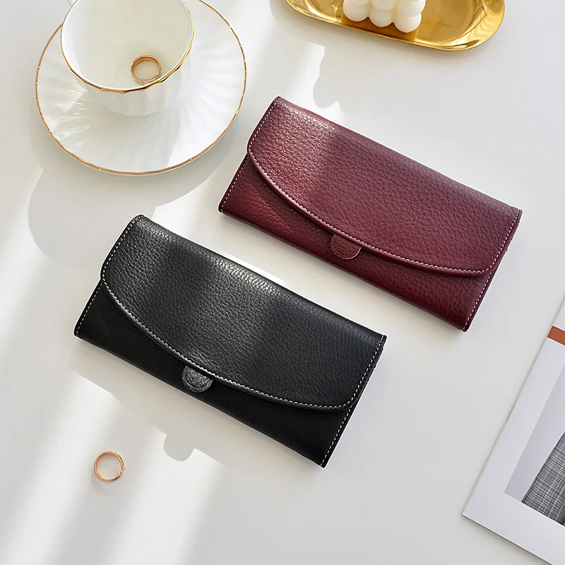

Кожаный кошелек, Женский Длинный кожаный кошелек, большой вместимости, мягкий верхний слой, кошелек из воловьей кожи, новая модель с несколькими отделениями