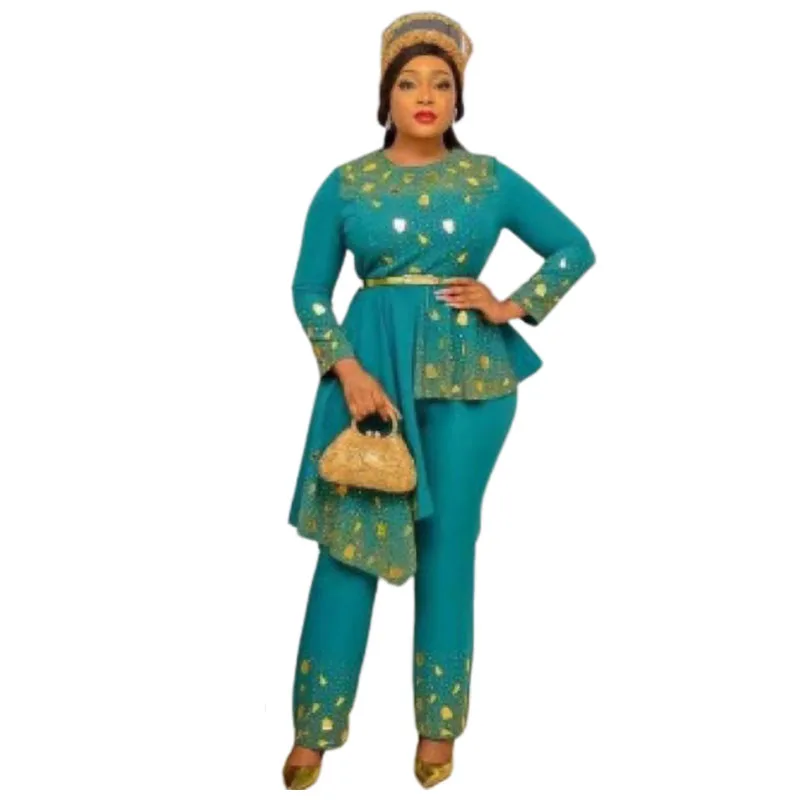 

Африканская одежда для женщин, летняя африканская Женская одежда с длинным рукавом и круглым вырезом, комплект из двух предметов, топ и длин...