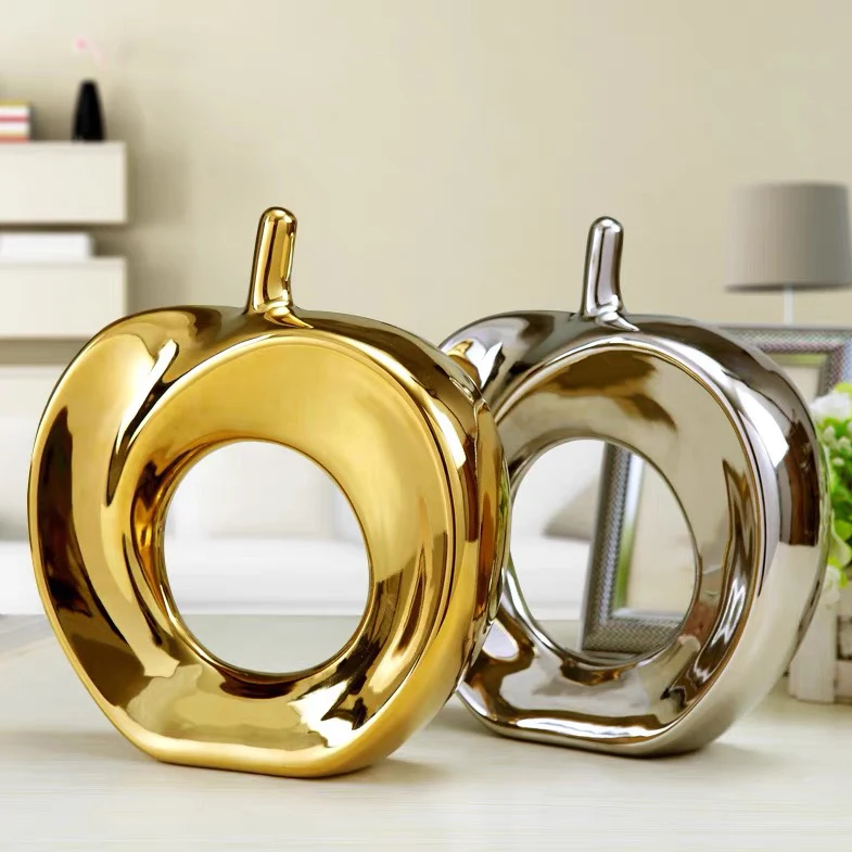 

Wholesale luxury gold wedding gift item custom ornaments ceramic fruit shape home decoration for hotel home decor