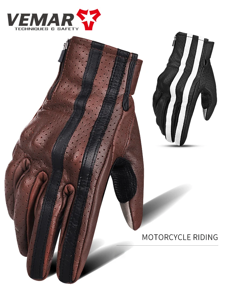 Фото Vemar Мотоциклетные перчатки Ретро кожаные Guantes Мотокросс Коричневые Luvas Мотоциклетные велосипедные перчатки Мото аксессуары для кросс-велосипеда №1