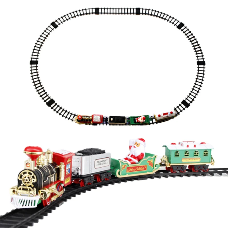 

Набор игрушечного поезда со светом и звуками, набор рождественского поезда, круглая железная дорога для вокруг рождественской елки, аккуму...