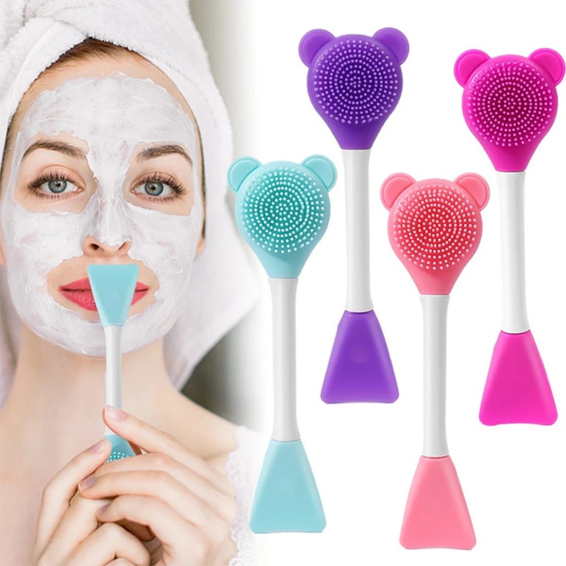 

Double-Ended Facial Silicone Mask Brush Soft Flat Head Mud Mask Applicator Brushes Professional Reusable Beauty Skin Care Tools