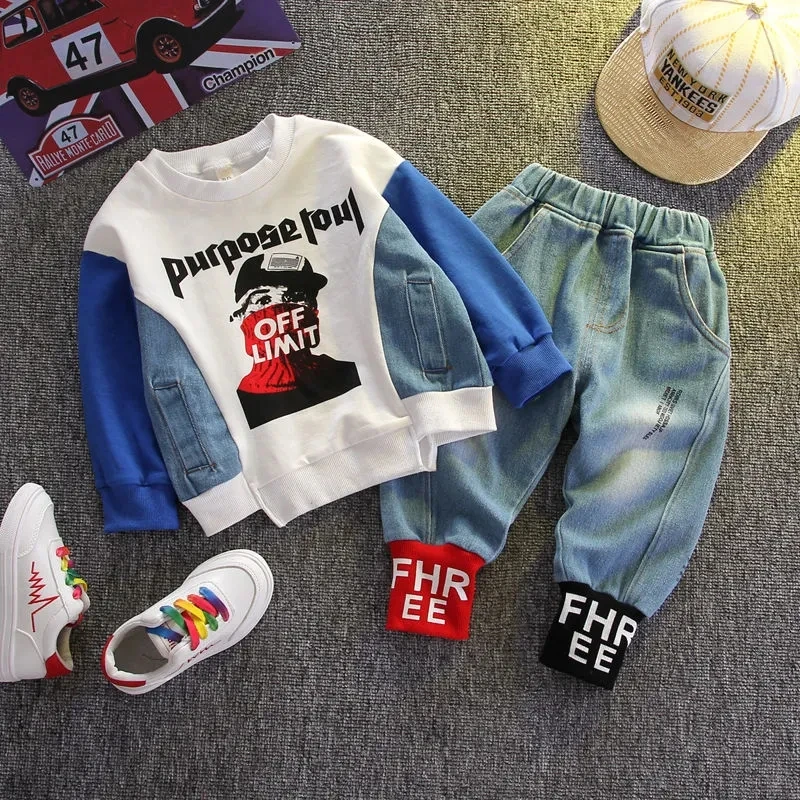 

2PCS Boys Sweater Pants Suit Children Handsome New Spring and Autumn Clothes Suit Boy Baby Long-sleeved Top 2-piece Set