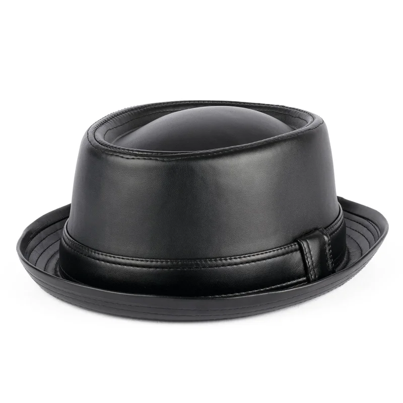 Rabbit / Leather Retro Plus Size Women Men's Black Oval Top Cap Fedora Heisenberg Mr White Porkpie Pork Pie Bowler Hat 58-60cm