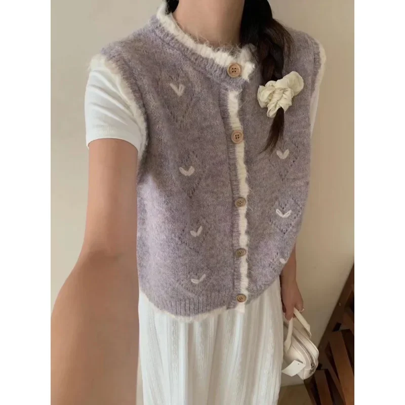 Women's Loose-fit Cardigan Round Neck Knit Vest Spring Autumn 2024 New Style Sweater Shoulder Fashionable Outer Wear |