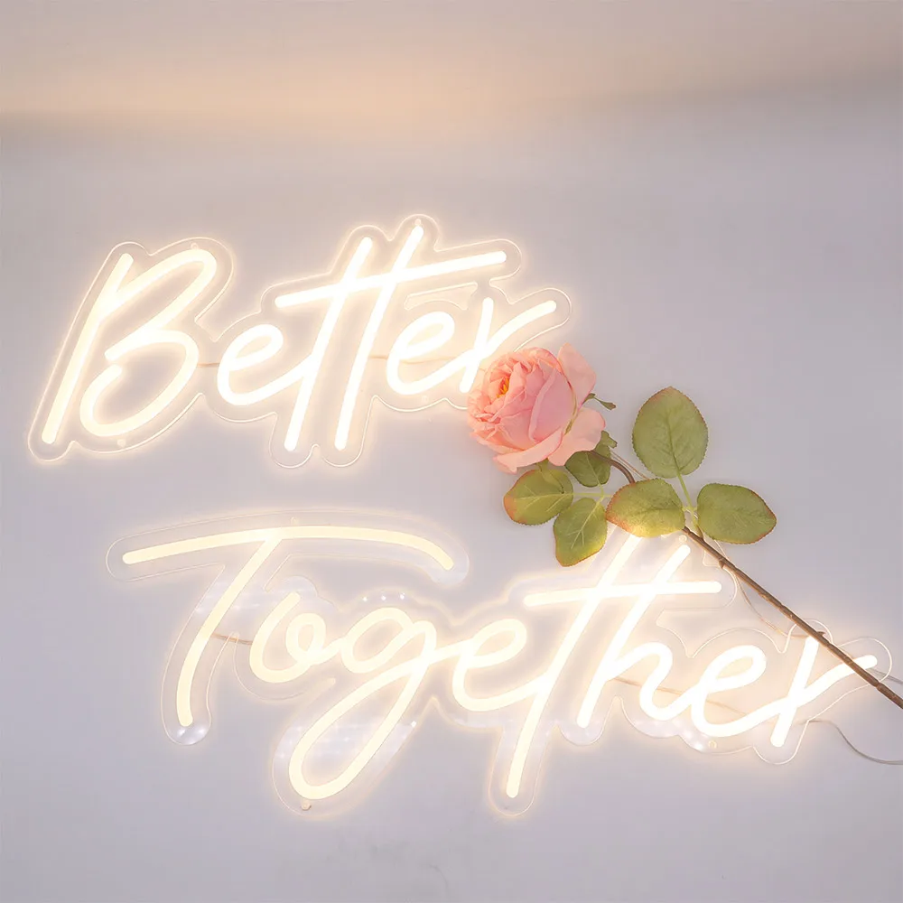 Better Together Warm White LED Neon Signs 23.5x10 inches+17.3 x8.7 inches for Wedding Party Acrylic Lights 12V with Dimmer