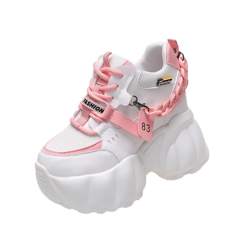 

Autumn Breathable Sneakers Women Hidden Increasing Sports Shoes 2023 Wedges Casual Chain Chunky Shoes High Platform Woman 10CM