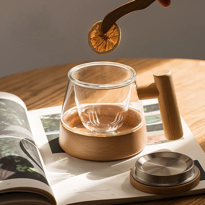 

Japanese Style Filter Tea Cup Tea Water Separation Thickened Heat-resistant Glass Office Creative Wooden Handle Magnetic Cup
